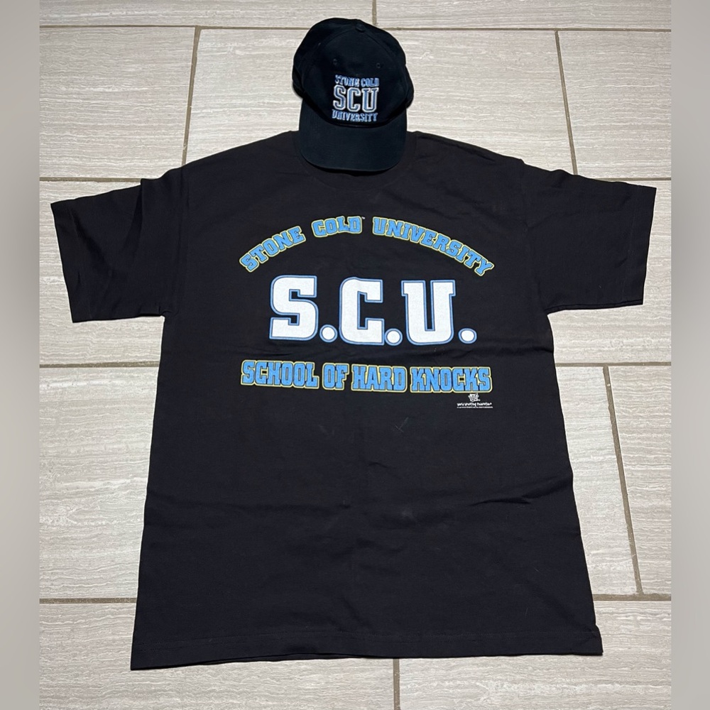 Vtg Stone Cold Steve Austin SCU University Shirt Mens Size Large & Hat Bundle